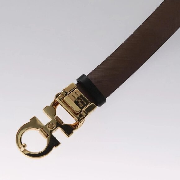 Salvatore Ferragamo Gancini Belt Leather 29.1""-31.5"" Black Auth am7781V - Picture 4 of 11